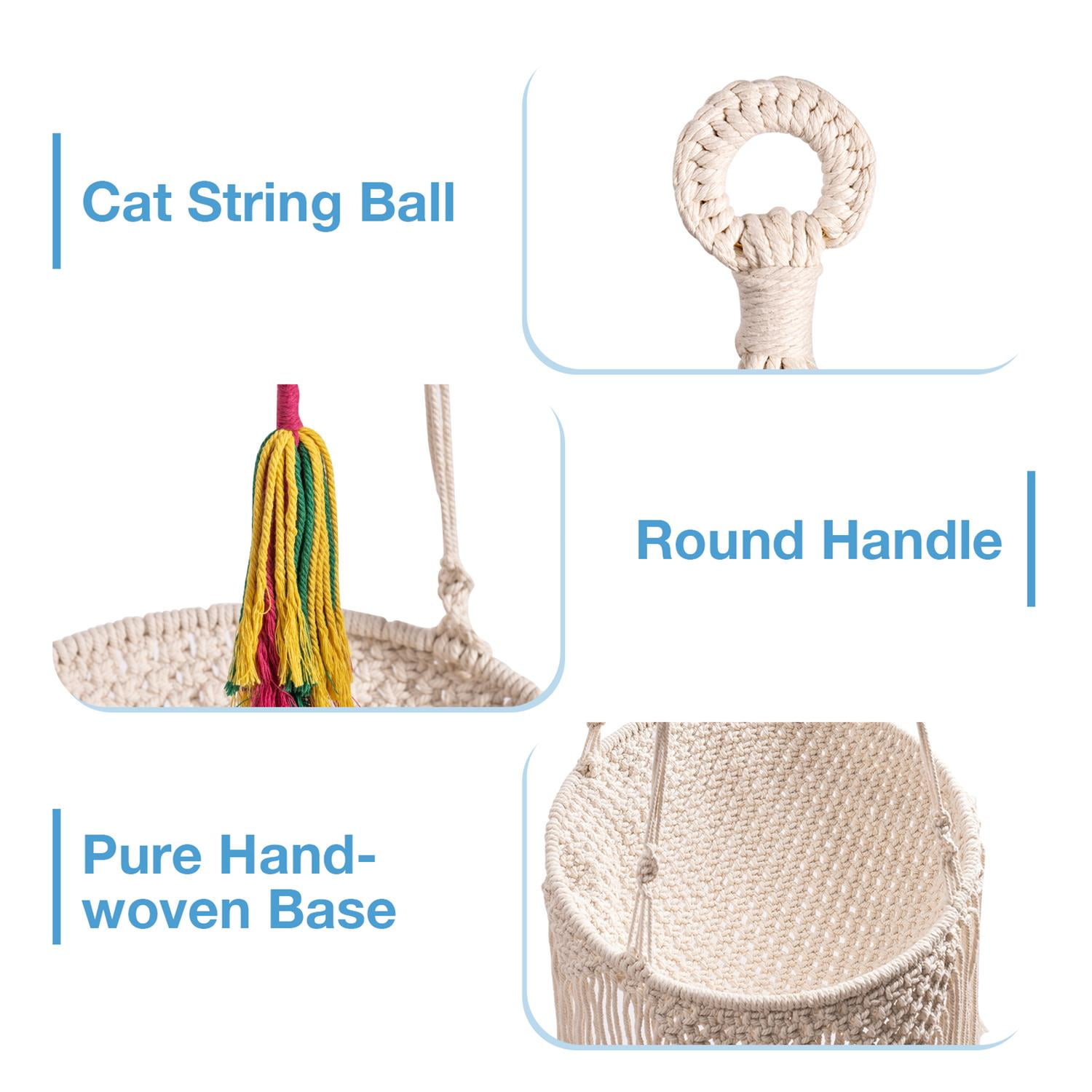 Pefilos 49" Macrame Cat Hammock, Handwoven Hanging Cat Bed, Boho Cat Swing Toy with 3 Different Types of Hooks for Indoor Outdoor Home Decor Hang Cat House Bed for Sleeping, Playing, Beige Pefilos 49" Macrame Cat Hammock, Handwoven Hanging Cat Bed, Boho Cat Swing Toy with 3 Different Types of Hooks for Indoor Outdoor Home Decor Hang Cat House Bed for Sleeping, Playing, Beige