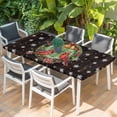 thumbnail image 2 of Christmas Table Cloths for 6 Foot Rectangle Tables, Xmas Botanical Birds Snowflake Wooden Patio Waterproof Elastic Fitted Tablecloths, Washable Rectangular Table Cover for Camping, 2 of 8