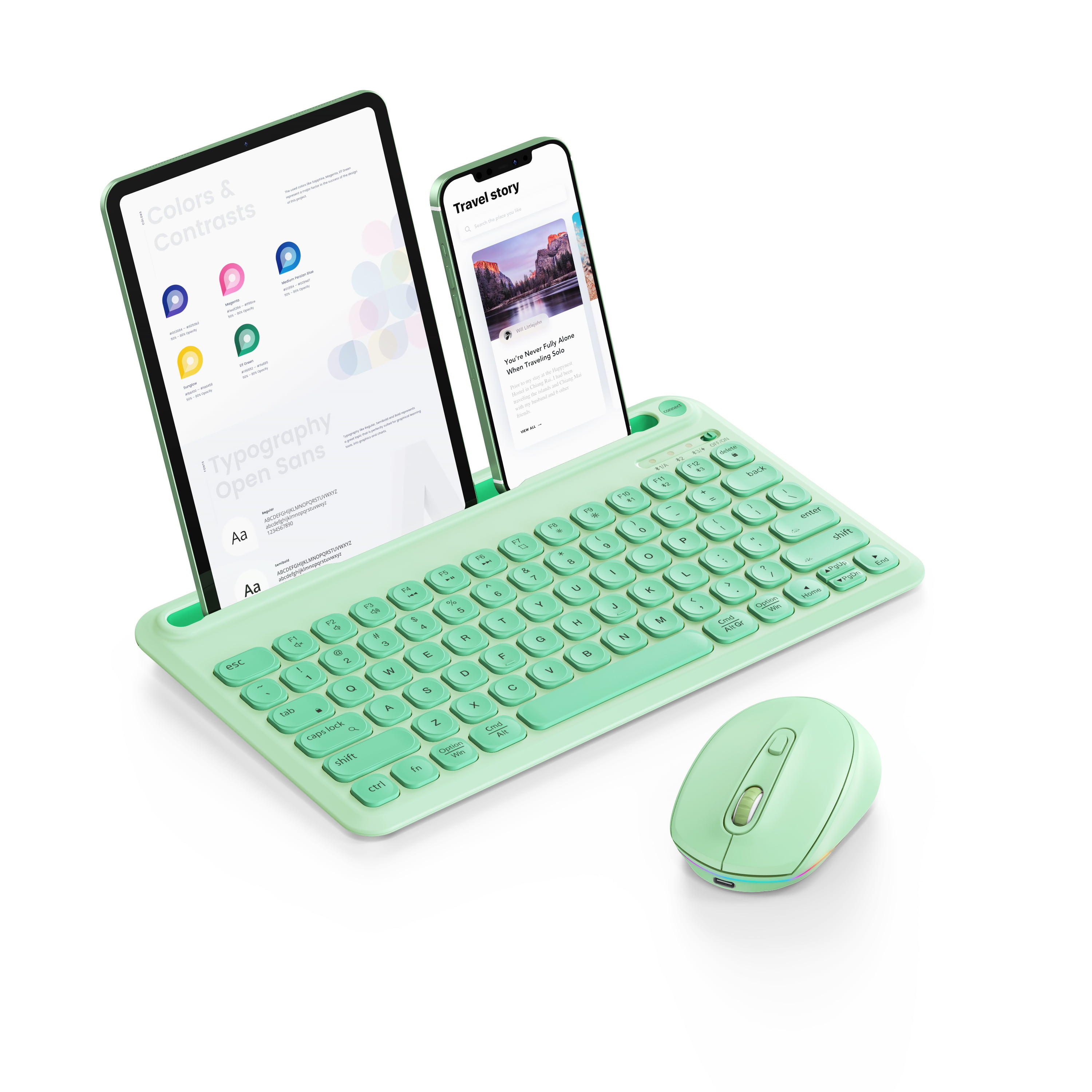 Cellphone iOS Android -B046 Jelly Comb Multi-Device Rechargeable Wireless Bluetooth Keyboard with Built-in Stand Slot Compatible with iPad Tablet Bluetooth Keyboard Mint Green 
