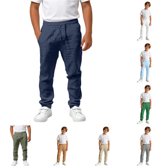 WAYUTE Boys Pants Solid Color Trousers Comfortable Elastic Waist Soft Blend Flat Front Design for Everyday Play and School Outdoor Casual,11-12 Y,Navy