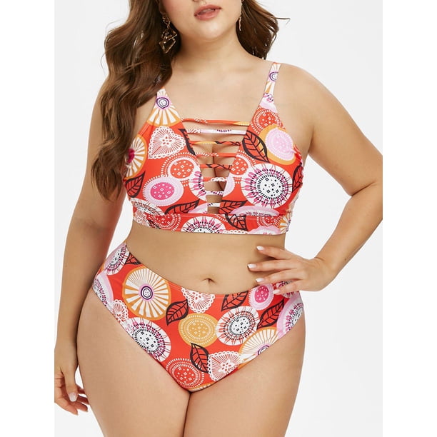 Además impresión étnico Tamaño del enrejado Corte de baño bikini Rosegal Camisetas sin mangas de talla grande