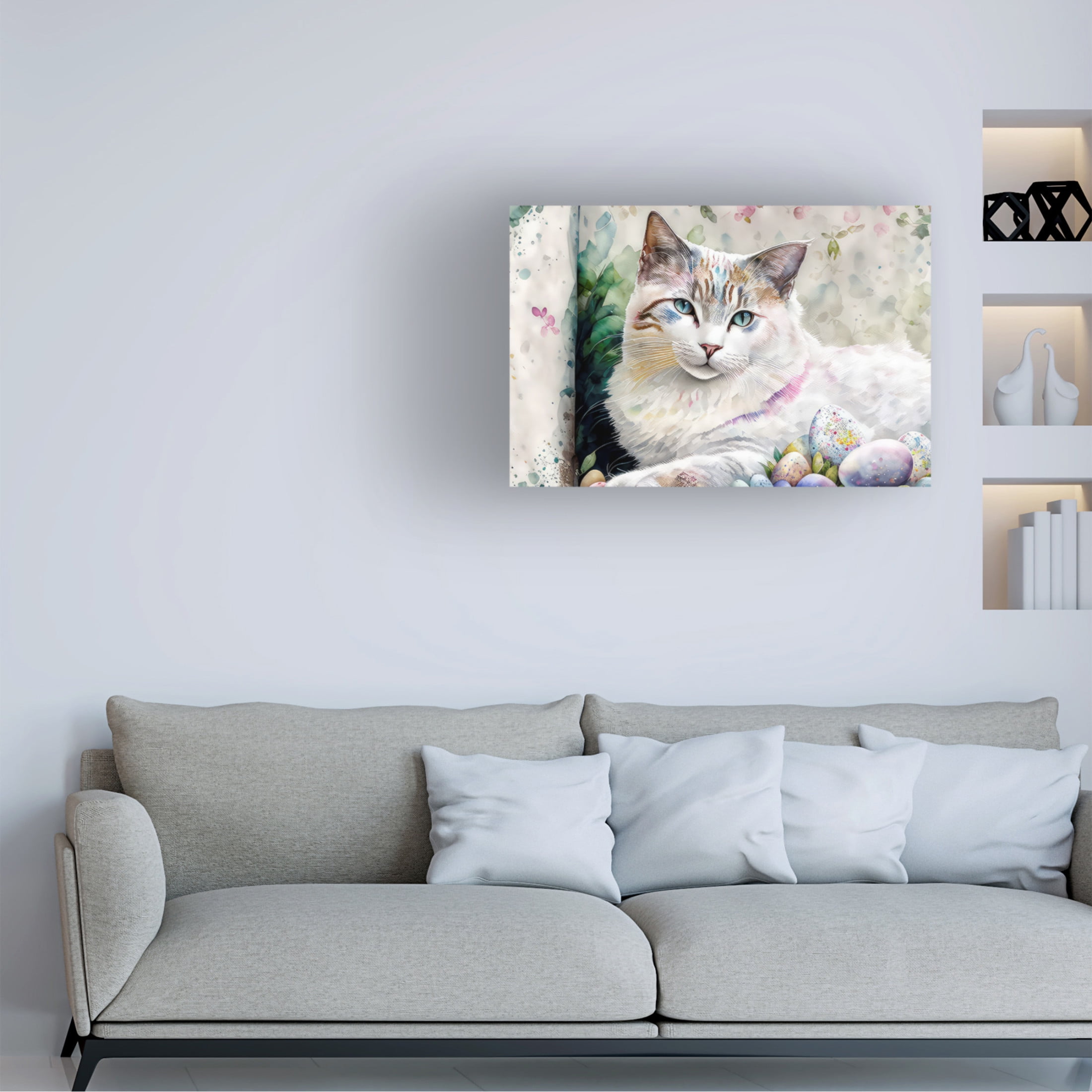 Canvas Wall Art - FootePrint Art 'Easter Kitty 3' Wall Art for Living Room, Bedroom, or Office Décor by Trademark Fine Art - 32 x 22 Inches