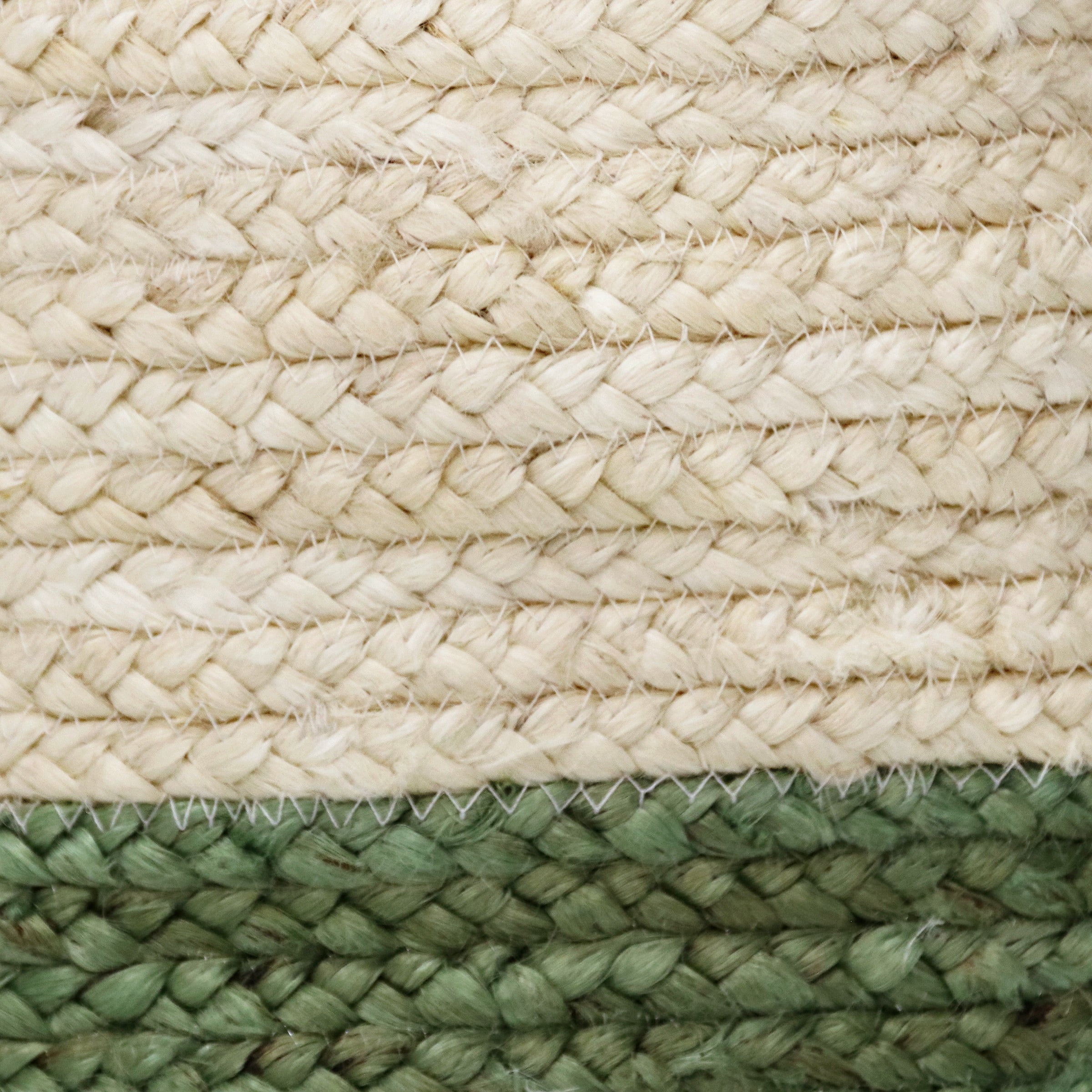 LR Home Woven Round Jute 17" Storage Basket with Handles, Green/White Stripe