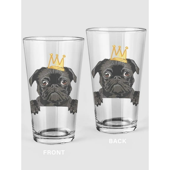 French Bulldog With A Crown Pint Glass -SPIdeals Designs, 16 oz Transparent Glass