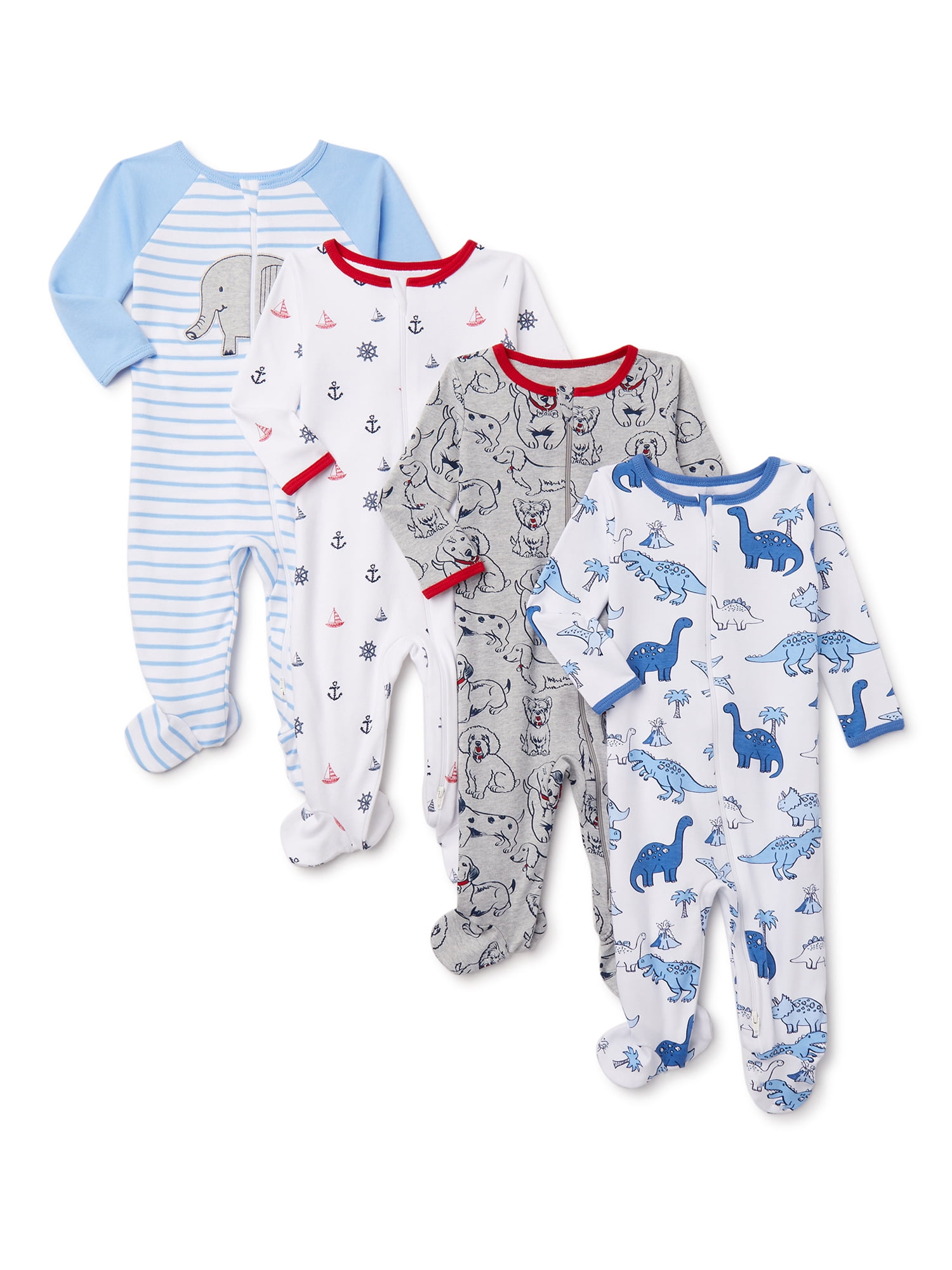 Wonder Nation Newborn Baby Boy Sleep and Play Pajamas, 4 Pack (Pre6/9M