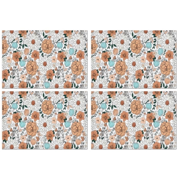 Pioneer Flower Floral Print Pattern Summer Placemats Table Placemats Set Of 4-Linen Kitchen Washable Placemats Table Mats 12x18 Inch Non-Slip Heat Resistant