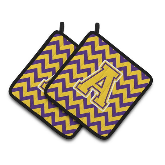Carolines Treasures CJ1041-APTHD Letter A Chevron Purple and Gold Pair of Pot Holders, 7.5HX7.5W, multicolor