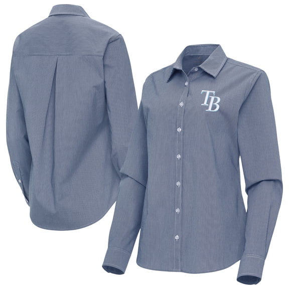 Women's Antigua Navy Tampa Bay Rays Porter Woven Long Sleeve Button-Up Shirt