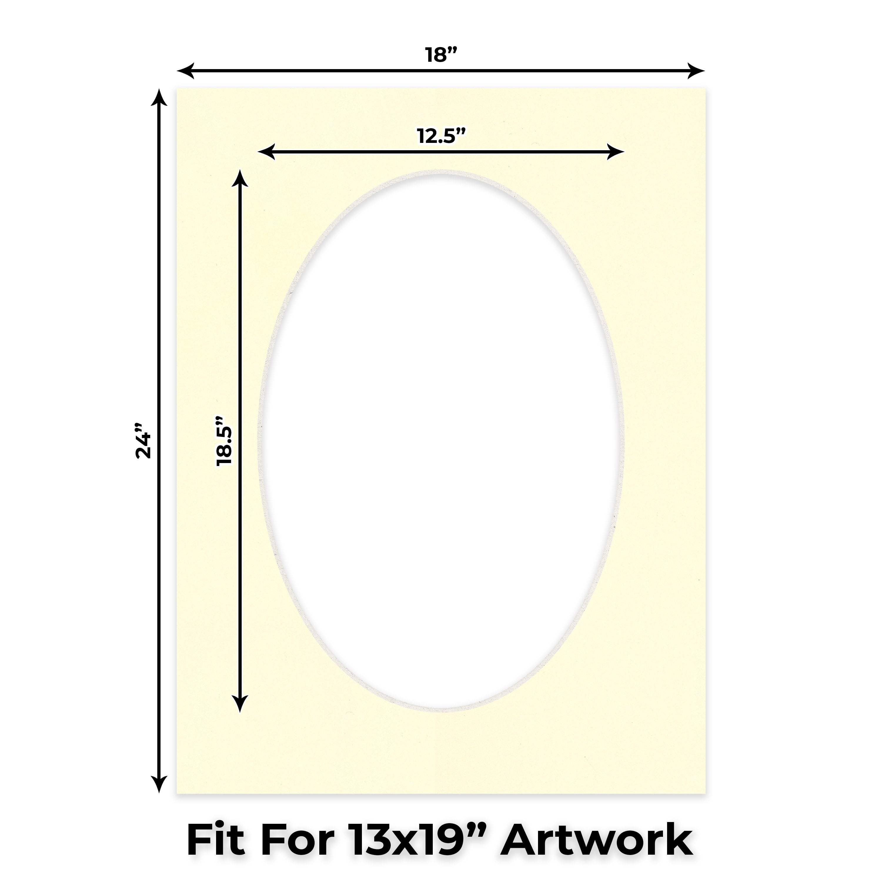 Off White Picture Frame Mat for 18x24 Frames - Oval Opening for 13x19 Photos - 25 Mats
