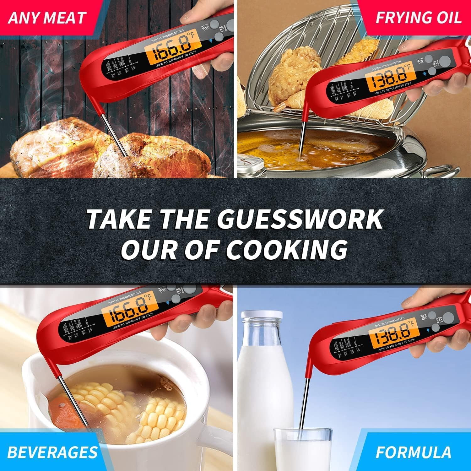 NIUTA Meat Thermometer Digital, 1 Sec Instant Read Thermometer, NIST Certified ±0.5°F Digital Food Thermometer, Waterproof Kitchen Thermometer for Cooking, Grill, BBQ, Smoker, Oven