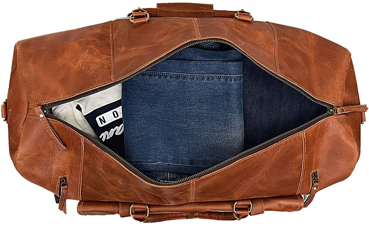 24" Large leather Travel Bag Duffel bag Gym sports flight cabin bag Leather Holdall Overnight Weekend Large luggage bag