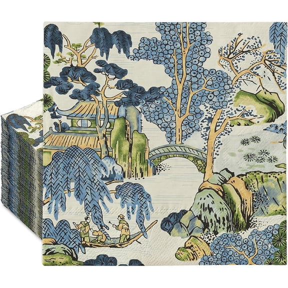 Chinoiserie Paper Napkins Vintage Disposable Napkins Farmhouse Oriental Luncheon Dinner Hand Napkin for Party Supplies Table Decor