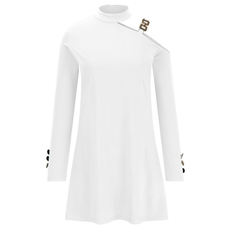 Casual Solid Buckle O Neck Long Sleeve Dresses(3 Colors) Casual Solid Buckle O Neck Long Sleeve Dresses(3 Colors)