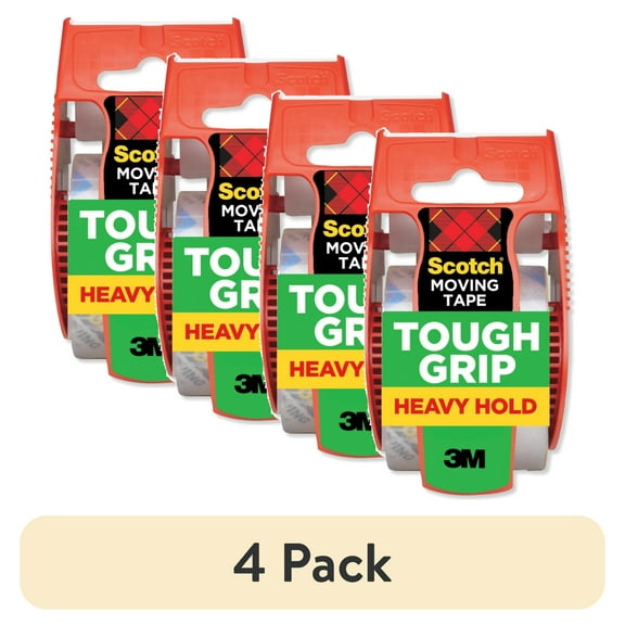 (4 pack) Scotch Tough Grip Moving Packaging Tape, Clear, 1.88 in x 925 in, 1 Roll