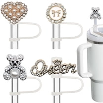 Diamond Design Straw Cover for Stanley Cup, Silver Rhinestone Silicone Topper, Fits 9-12mm Straws, Party Drink Decor, Silver