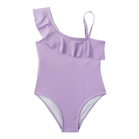 

Girl s Solid Color Ruffled Sling Tow Piece Swimsuit For 7 To 14 Years Swimming Pool Hot Spring Natatorium