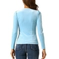thumbnail image 3 of INSPIRE CHIC Women's Metallic Glitter Velvet Mock Neck Puff Long Sleeve Blouse Top L Light Blue, 3 of 6