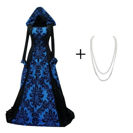 

Retro Dress Artistic Long Sleeved Lace Up Waist Cinching Hooded Printed Dress Gothic Lolita Dress Summer