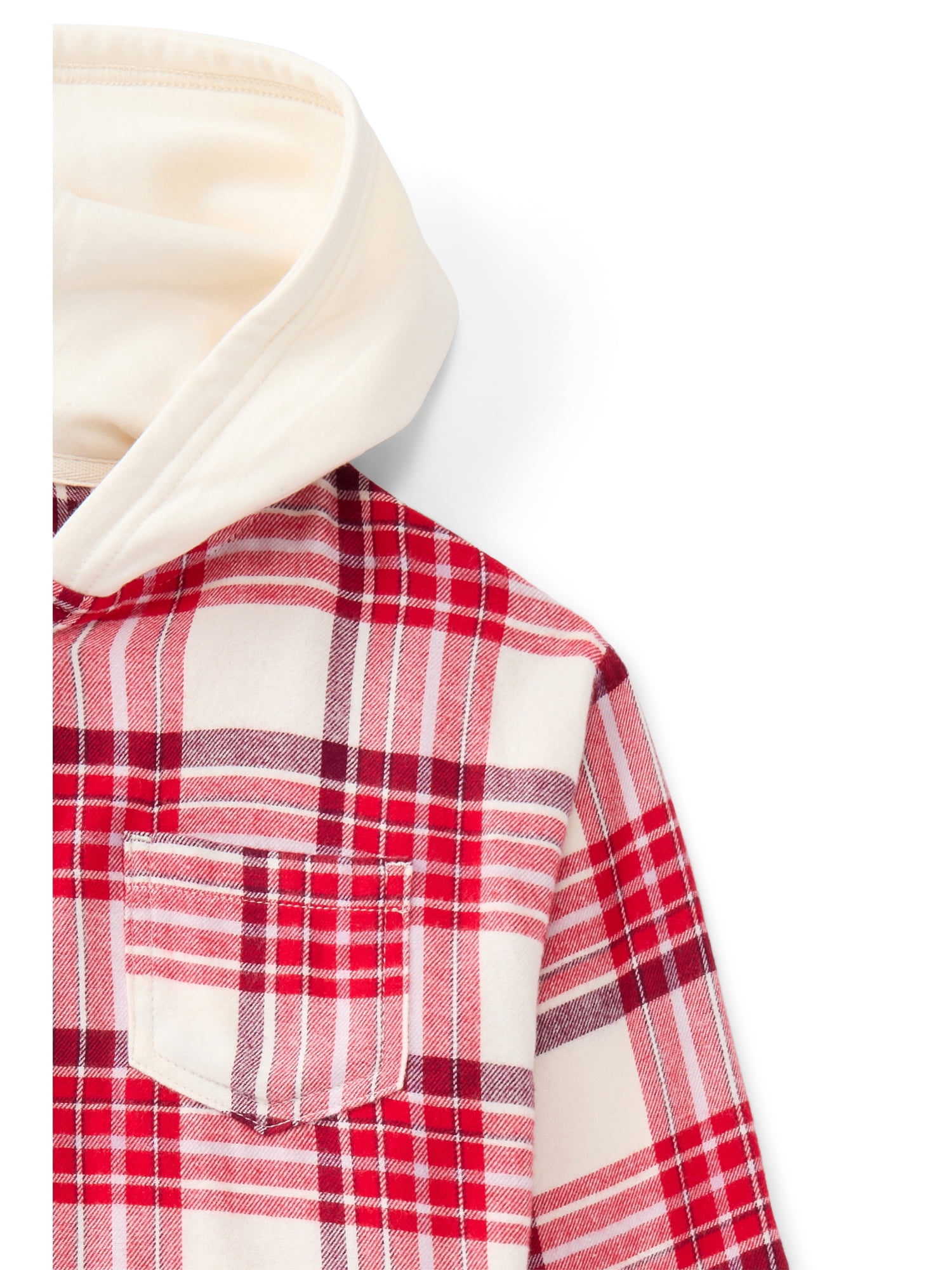 Wonder Nation Girls' Hooded Flannel Shirt with Long Sleeves, Sizes 4-18 & Plus