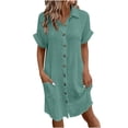 thumbnail image 3 of Bixock Summer Dresses for Women,Short Dresses for Women Short Sleeve V-Neck Cotton Button Front Loose Casual Mini Dress, 3 of 5