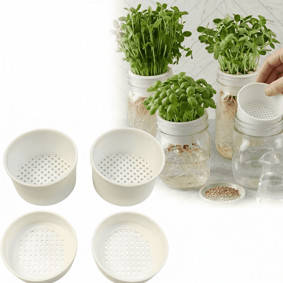 Indoor Microgreens Growing Kit Compatible with Wide Mouth Mason Jars, Reusable Kitchen Herb Garden Planter Trays, Includes Deep and Shallow Inserts (Jars Not Included)