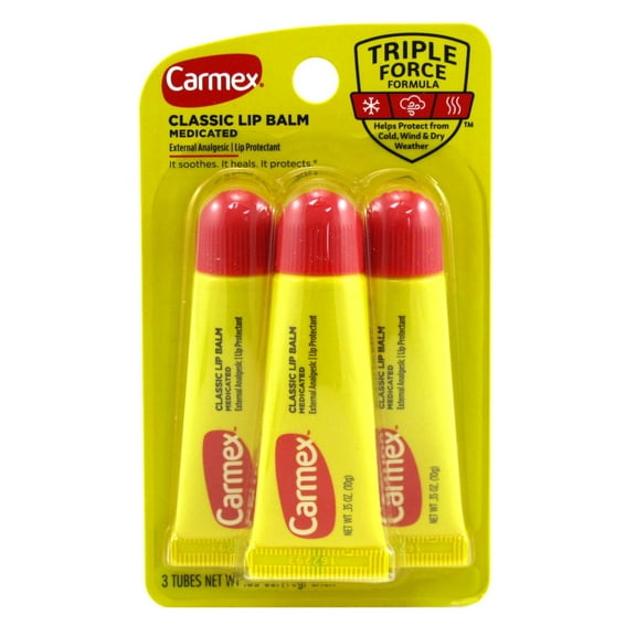 Carmex Lip Balm Tube Classic Medicated 0.35oz 3 Count (Pack of 3)