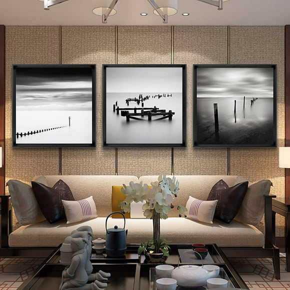 fashionhome 3Pcs/set Black White Lake Canvas Art Printed Oil Painting HD Oil Poster Pictures Drawing Decor