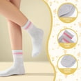 thumbnail image 3 of Bocaoying 6 Pairs of Highly Elastic Cotton Socks for Girls, 9-12 Years Pink White Crew Athletic Socks with Retro Stripes Hearts for Schoolchildren, 3 of 7