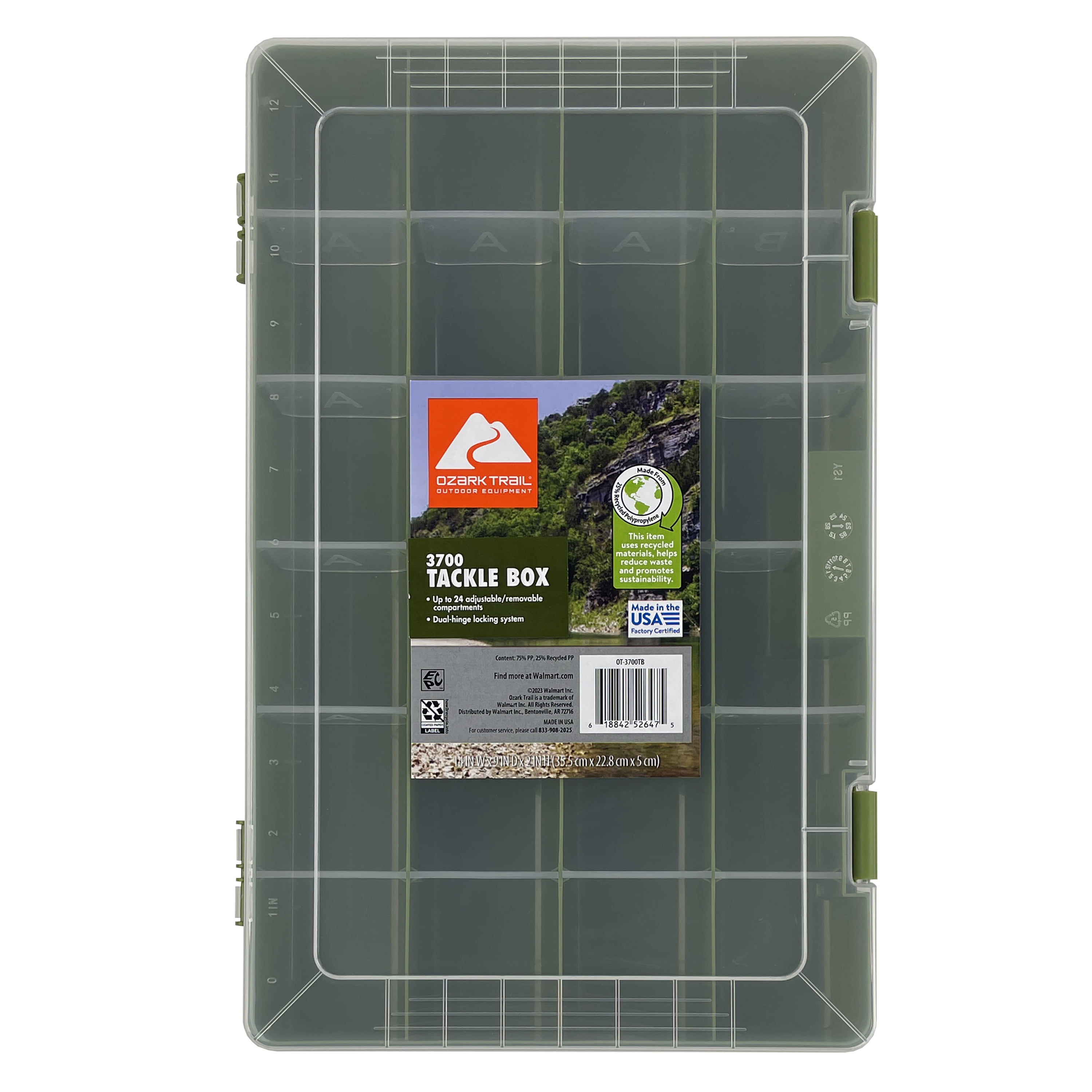 Ozark Trail Large Plastic Tray Fishing Tackle Box 3700, Green