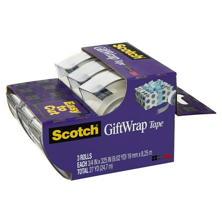 Scotch Gift Wrap Tape, 3 Rolls, The Go-to Tape for The Holidays, 3/4 x 300 Inches, Dispensered 311
