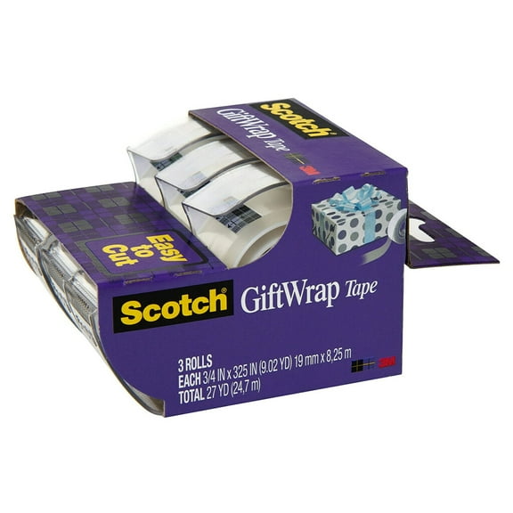 Scotch Gift Wrap Tape, 3 Rolls, The Go-to Tape for The Holidays, 3/4 x 300 Inches, Dispensered 311
