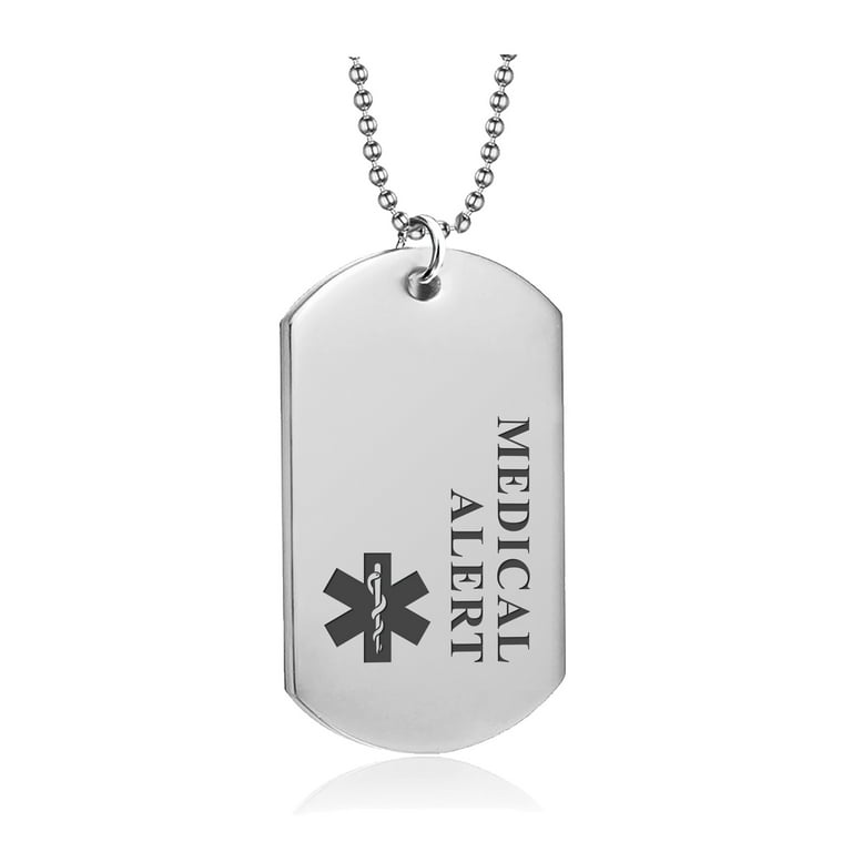 Personalized Medical ID Dog Tags Medical Alert Necklace for Men Stainless Steel Custom Laser Engraving 24 Chain Emergency Medical Military Card