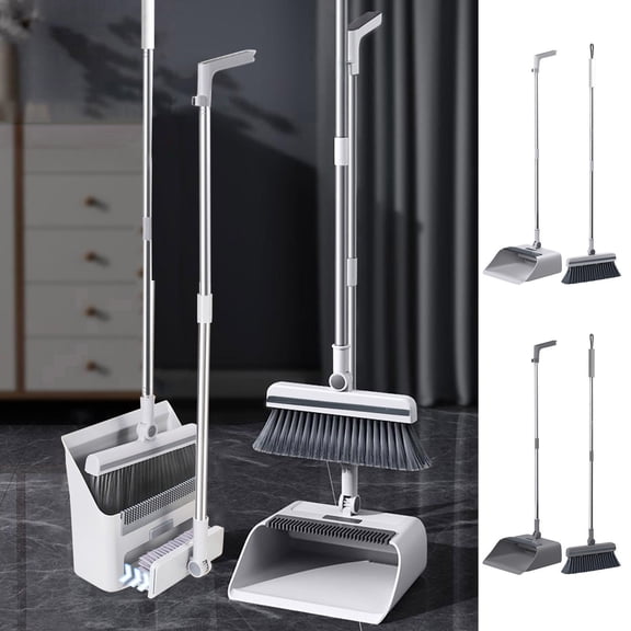 Leodye Broom with Dustpan Combo Set Broom and Dustpan Set Dust Pan with Stainless Steel Long Handle, Brooms with Plus Firm and Soft Bristles Combine, New Home Apartment office Essentials