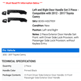 thumbnail image 2 of Left and Right Door Handle Set 2 Piece - Compatible with 2012 - 2017 Toyota Camry 2013 2014 2015 2016, 2 of 2