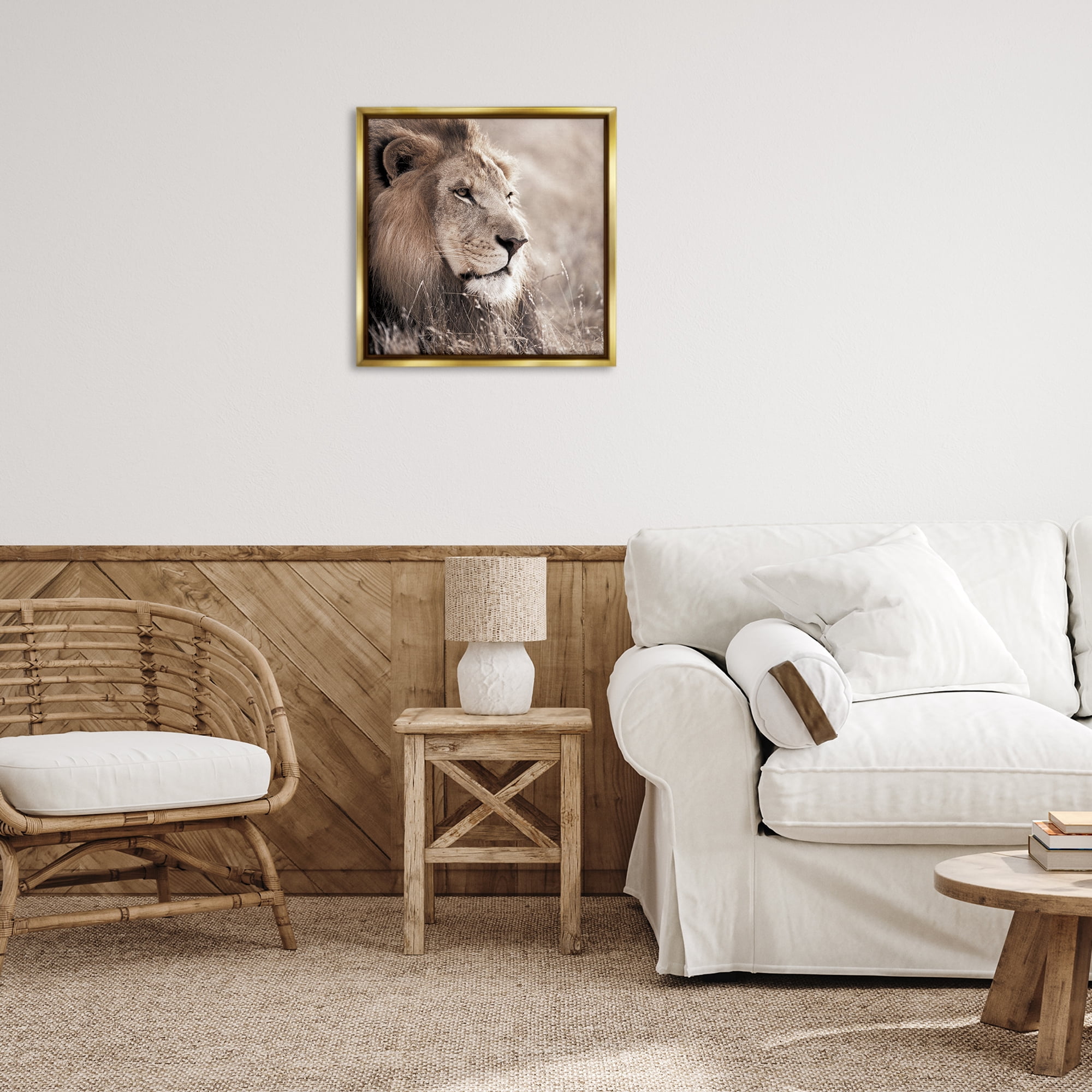 Stupell Industries Strong Gazing Lion Animals & Insects Photography Gold Floater Framed Canvas Art Print Wall Art, 25 x 25
