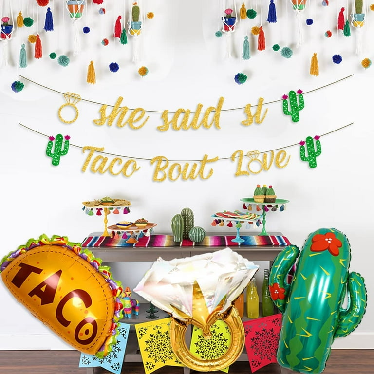 Mexican Final Fiesta Bachelorette Party Decoration--Taco Bout Love She Said  Si Glitter Banner Taco Cactus Diamond Ring Foil Balloon for Fiesta Theme  Bachelorette Wedding Bridal Shower Engagement Party 