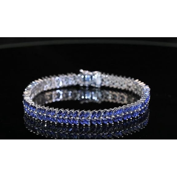 Women Blue Tanzanite Bracelet,Double Row ,silver gold,wedding ,women Anniversary Gift for Her