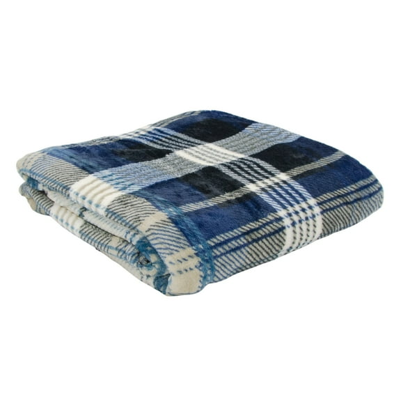 Gold Coast Fleece Throw Blanket in Blue Plaid, 50 x 60 inch