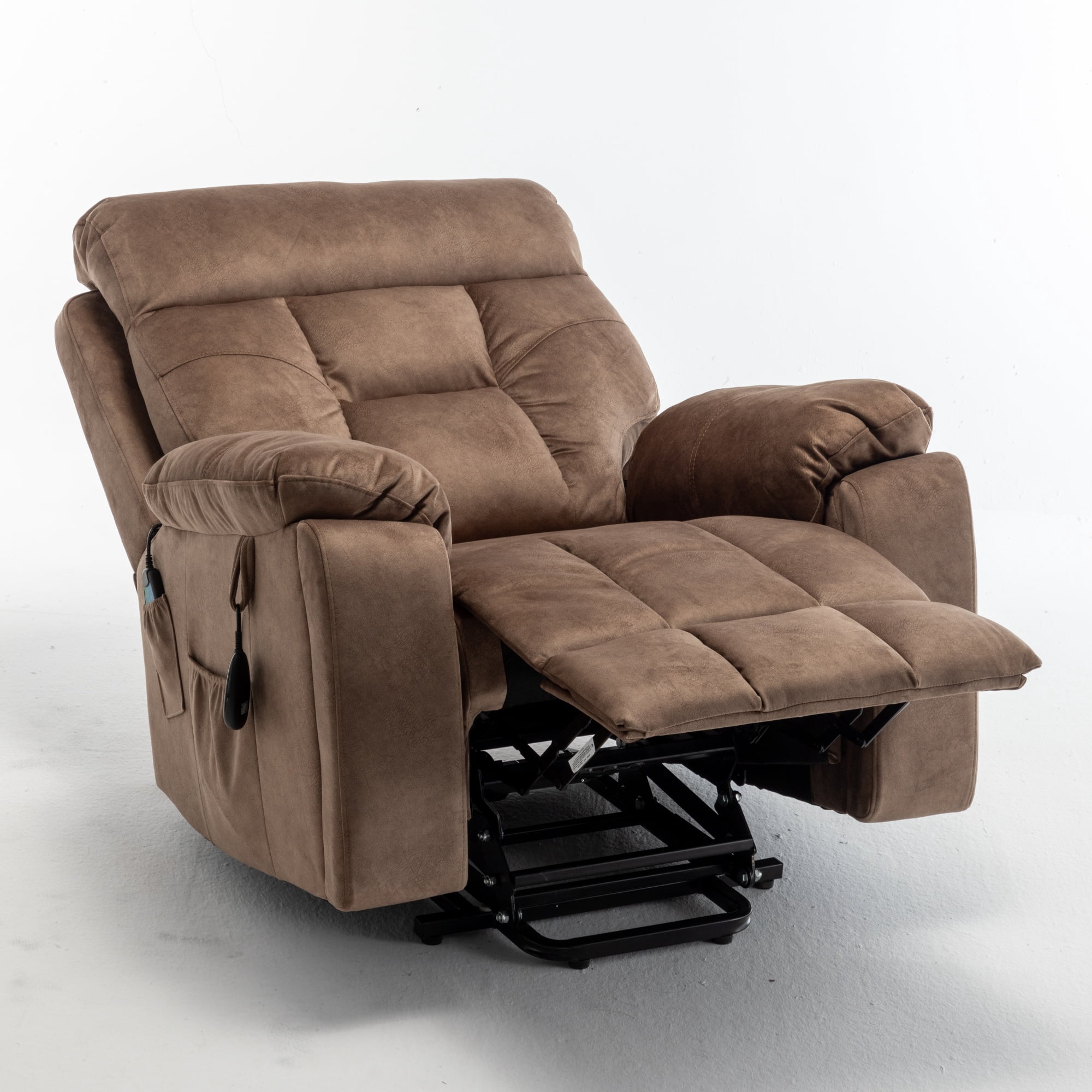 Power Lift Recliner Chair for Father/Mother Gift, 26" Wide Velvet Electric Massage Recliner with Massage & Heat, Living Room Chair, Antique Brown