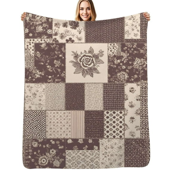 Patchwork floral brown beige rug Flannel Blanket Warm Soft Bedding Throws Winter Camping Chair Sofa Bed