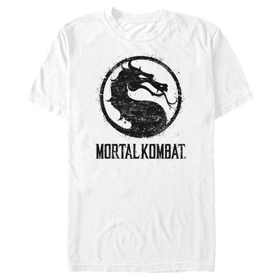 Men's Mortal Kombat Distressed Classic Logo  Graphic Tee White Large