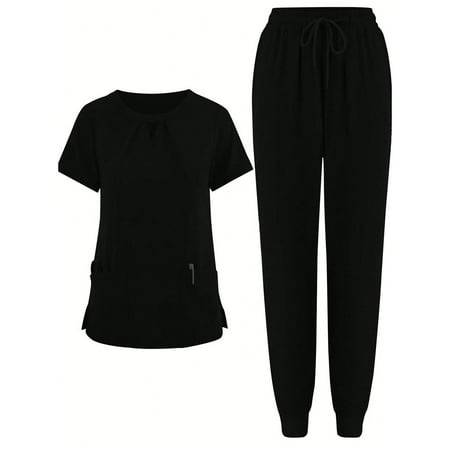 FrzhBrz Sets for Women Scrub Sets  Medical Scrubs Set Slim Fit Jogger Suit Stretch Top & Pants with Multi Pocket Nursing Uniform
