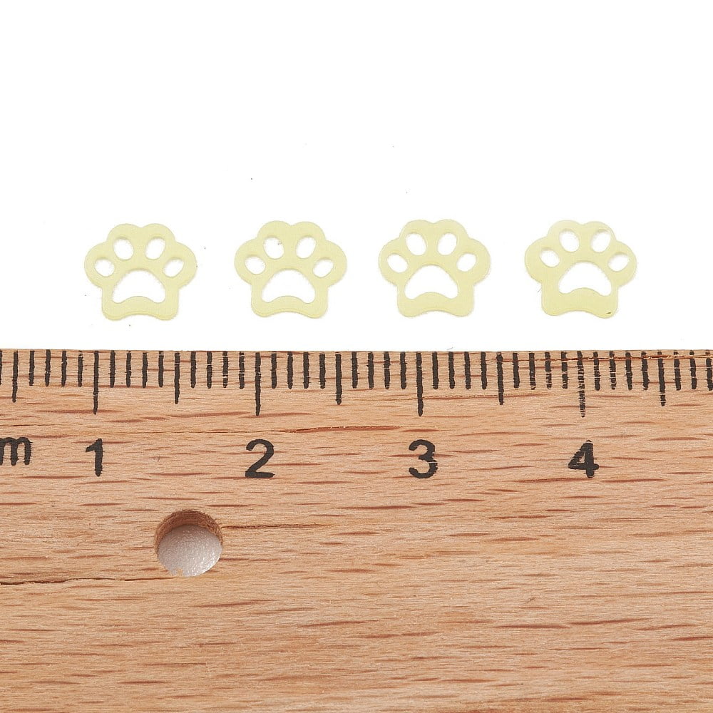Plastic Sequin Beads Matte style Sewing Craft Decorations Cat's Paw Print Green Yellow 6x7x0.3mm Plastic