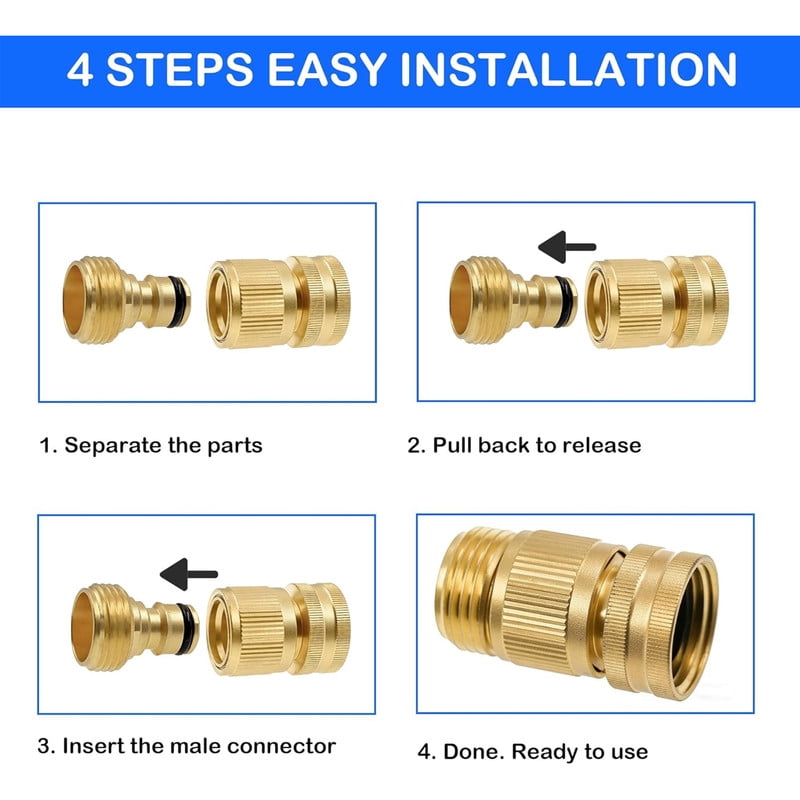 3/4" Garden Hose Quick Connect Solid Brass Quick Connector Garden Hose Fitting Water Hose Connectors Garden Hose Disconnect (6Set）