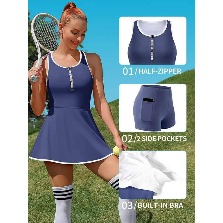 Wilson Tennis Dress Blue & White Team Built in Bra Athletic Pickleball  Sports XL