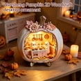 thumbnail image 5 of Pink Pumpkin Shaped 2D Wooden Ornament with LED Light, Mini Ghost Room Scene Woodcraft, Cute Pastel Halloween Desktop Decor for Tiered Tray, Shelf, Fall Home Party Decoration, 5 of 5