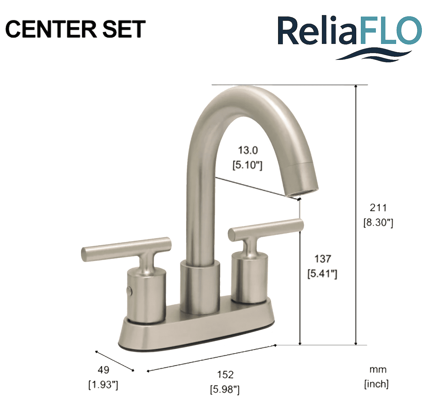 RELIAFLO L23844-29 PVD Satin Nickel Bathroom Sink Faucets Faucet