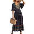 thumbnail image 1 of Vestido PRETTYGARDEN Maxi Boho Floral Negro con Escote en V M, 1 of 8
