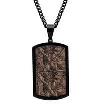 Mens Stainless Steel Black IP Camo Dog Tag Pendant Necklace Chain