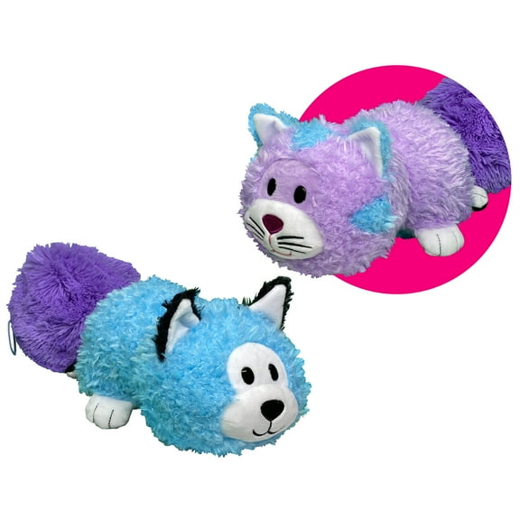 FlipaZoo: Magic Tails - Purple Cat to Blue Husky - 2-In-1 Animal Plush w/ Bonus 3" Baby Org, Stores Items Inside, Flips To Reveal 2nd Character, Kids